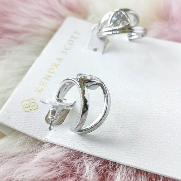 Kendra Scott Silver Arden White Crystal Huggie Earrings - Picture 2 of 3